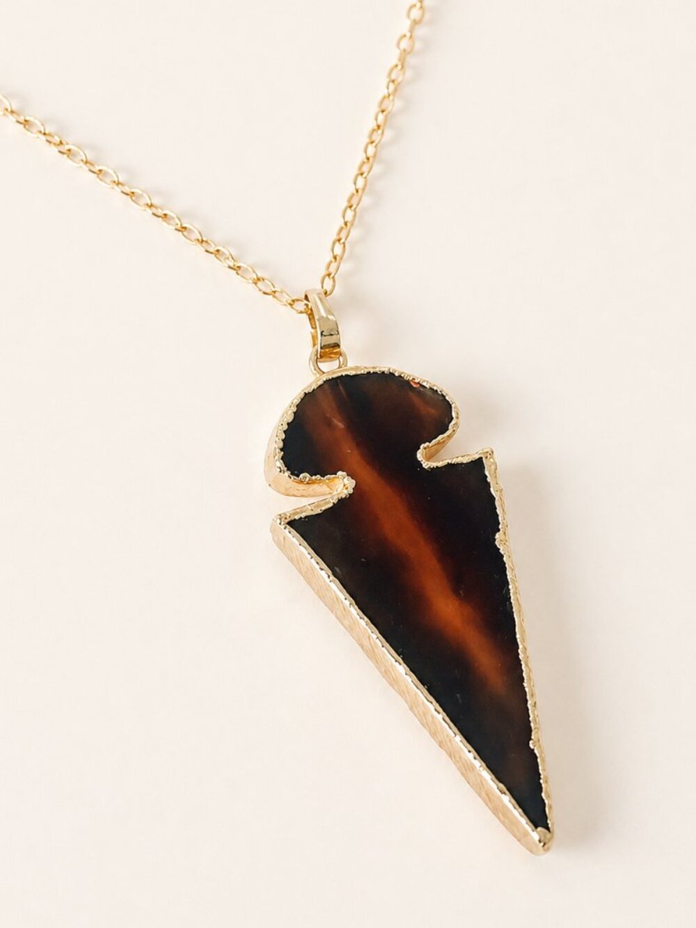Natural Brown Agate Arrowhead Pendant Necklace | Gold Stone Arrow Boho Gemstone